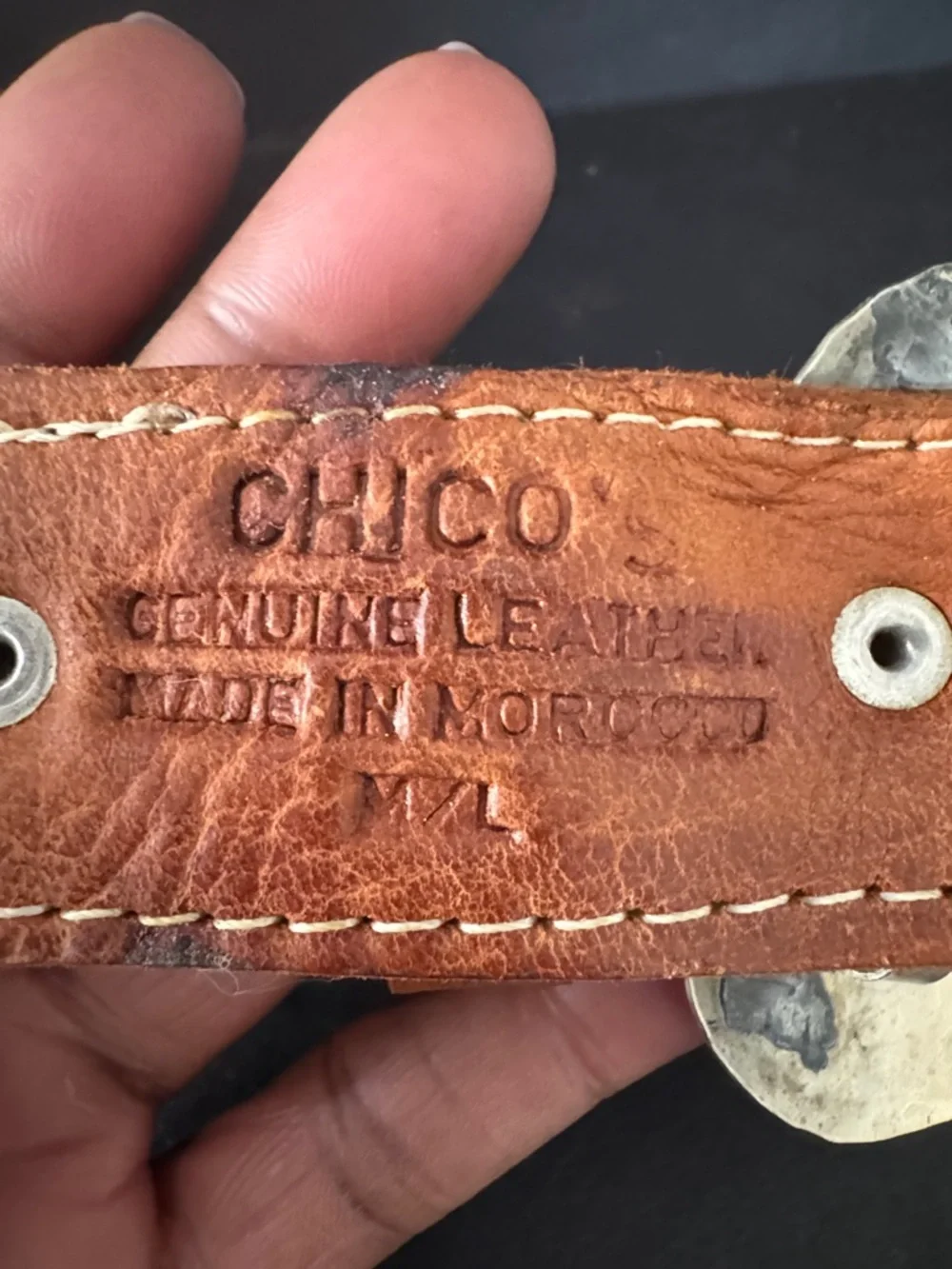 Chico’s Leather Studded Belt with Heart Buckle - Picture 4 of 16